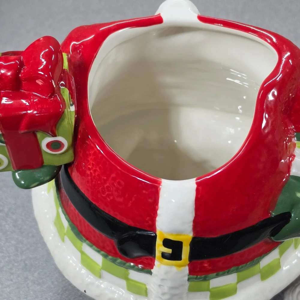 Fitz and Floyd Holiday Cheer Santa Cookie Jar Red Green Excellent Handcrafted